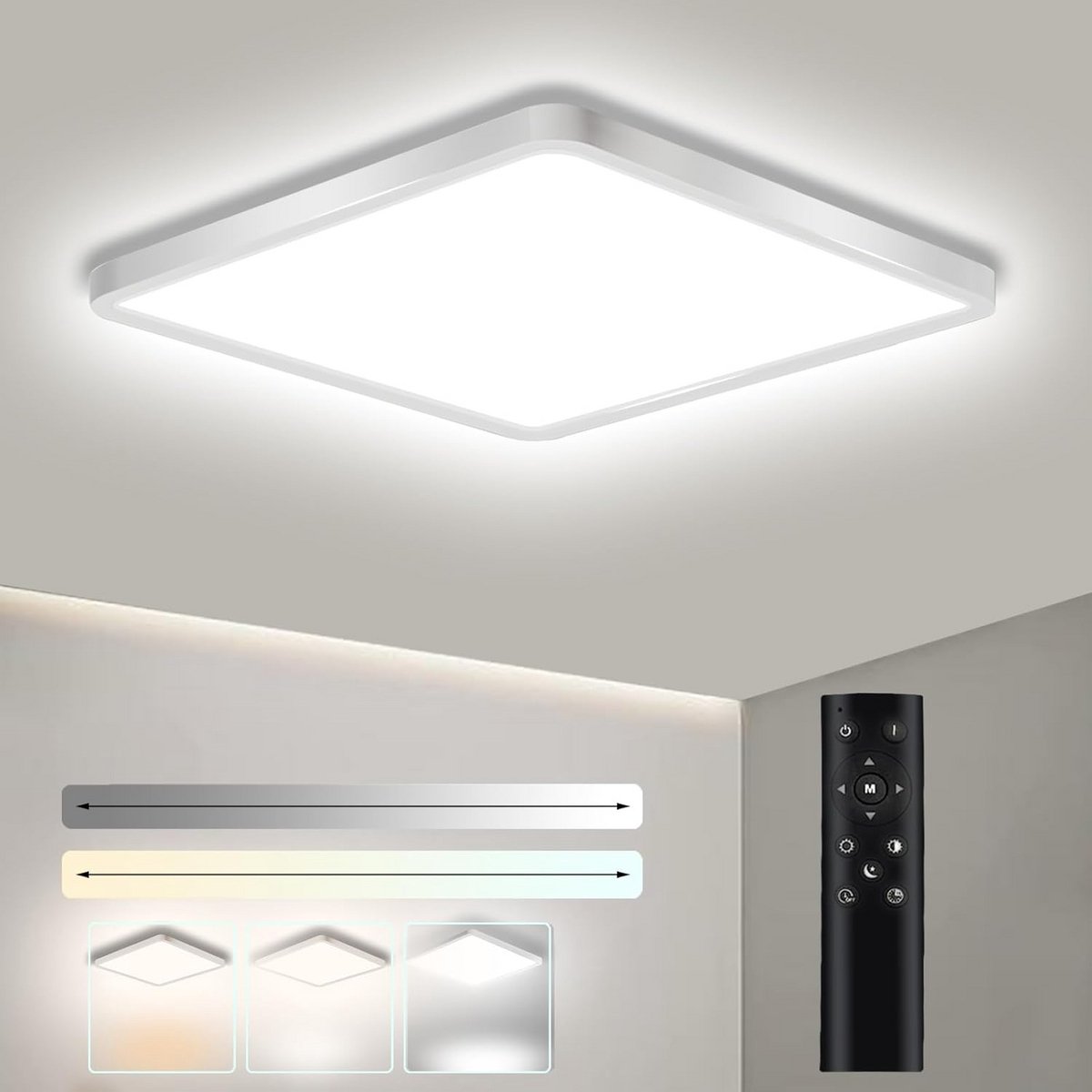 Dimbare LED Plafondlamp Vierkant 36W - Warm tot Koel Wit Licht, 4200LM, Met Afstandsbediening