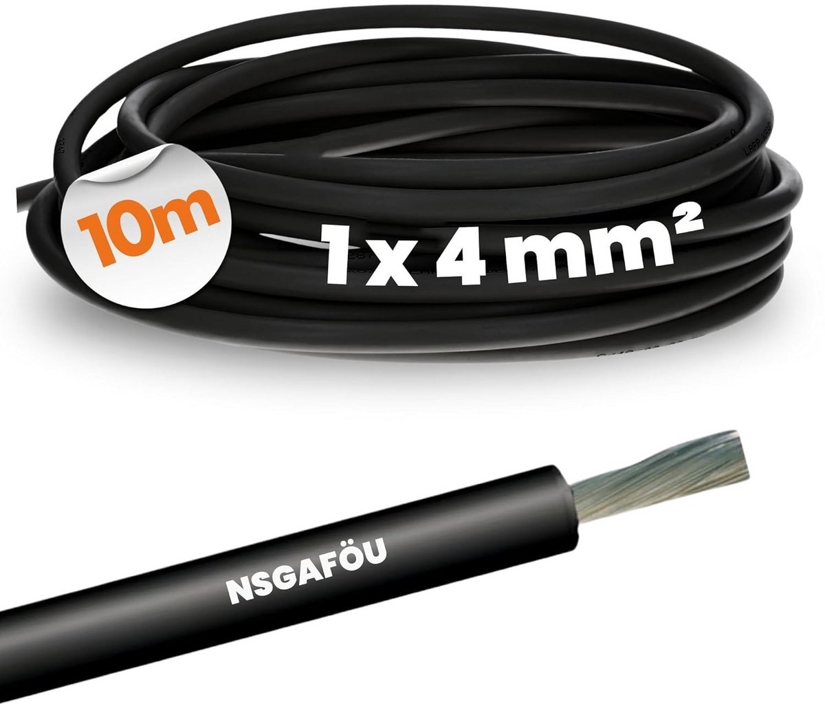 Flexibele 1-aderige 4mm² rubberen installatiekabel zwart voor stroomverbindingen