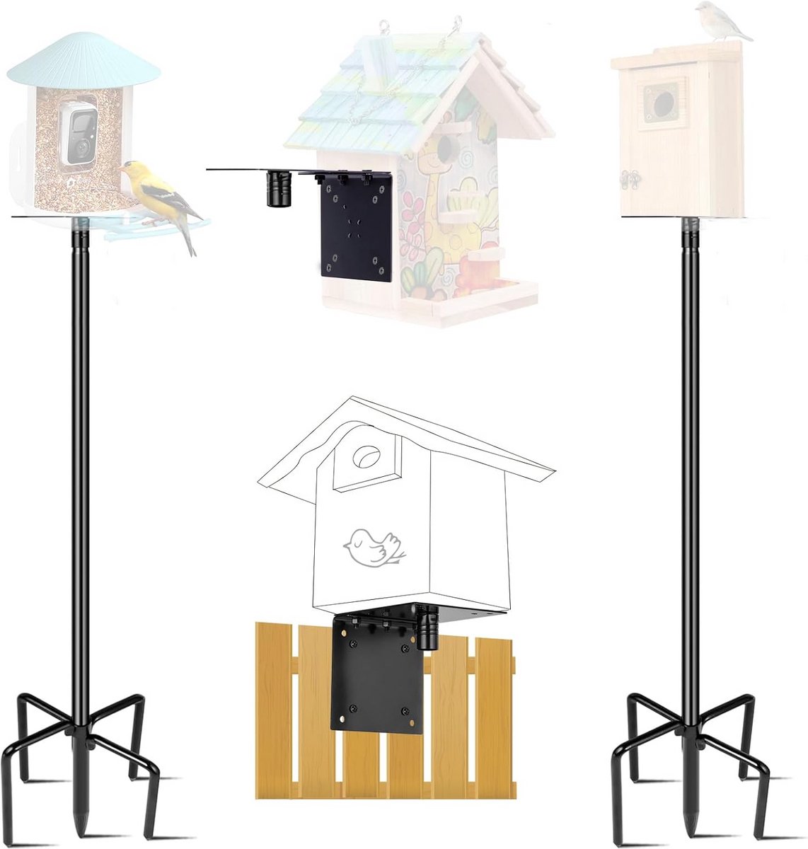 Set van 2 Palen voor Vogelhuis of Voederhuis - 275 cm Montagekit met 5 Tanden