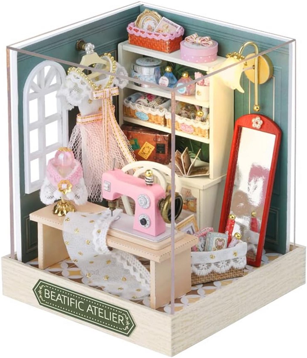 Doe-het-zelf Poppenhuis Miniaturenset met Stofkap en LED-Verlichting - Creatieve Hobby & Cadeau