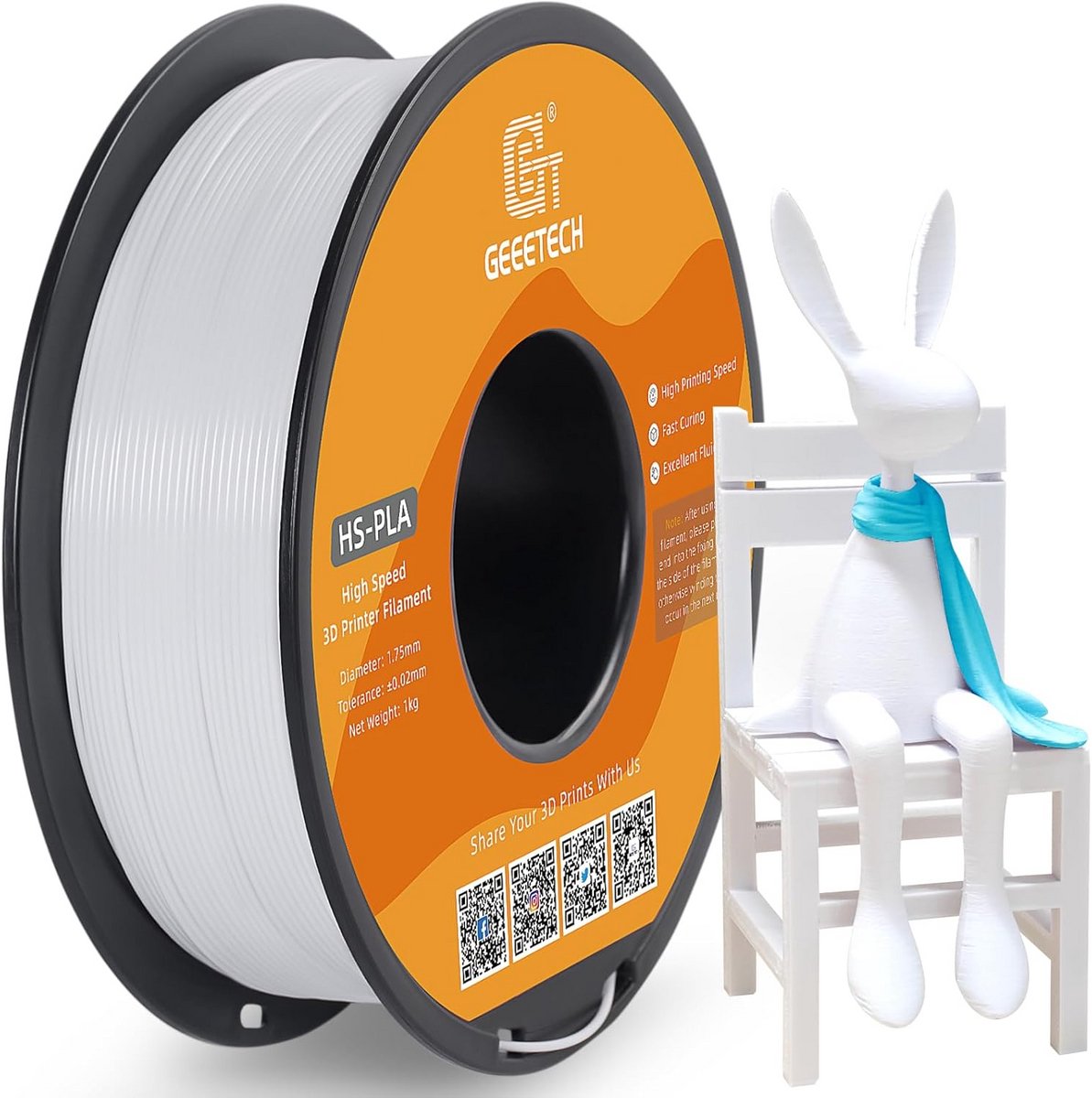 Hoogwaardig HS-PLA Filament 1.75mm voor 3D Printers - 1kg Wit