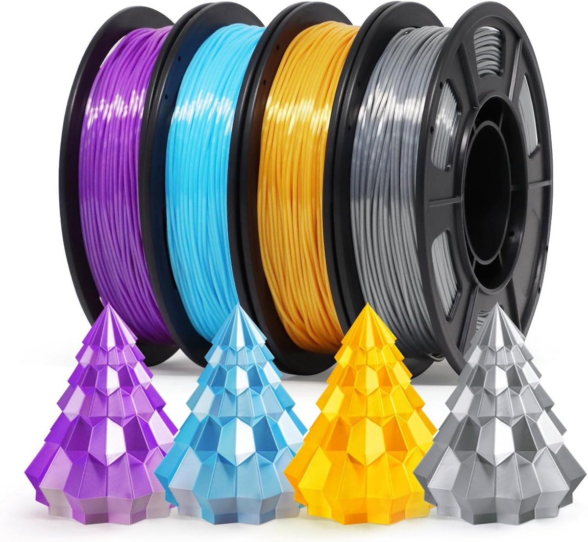 Flexibel 3D Printer Filament TPU 1.75mm - 4 Kleuren Zijde Set (Goud, Zilver, Blauw, Paars)