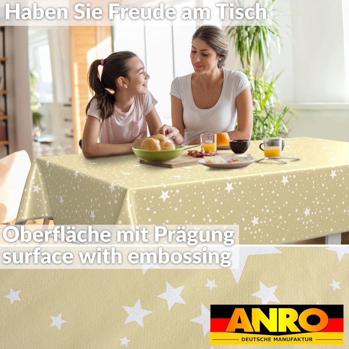 Wasbare Olieverf Tafelkleed met Rand Waterafstotend Rechthoekig Beige Sterrenprint