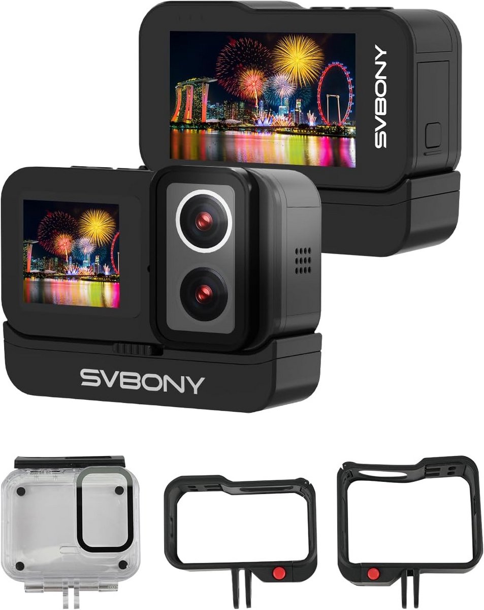 4K Actiecamera met Dual IPS Scherm en Dubbele Lens IPX8 Waterdicht