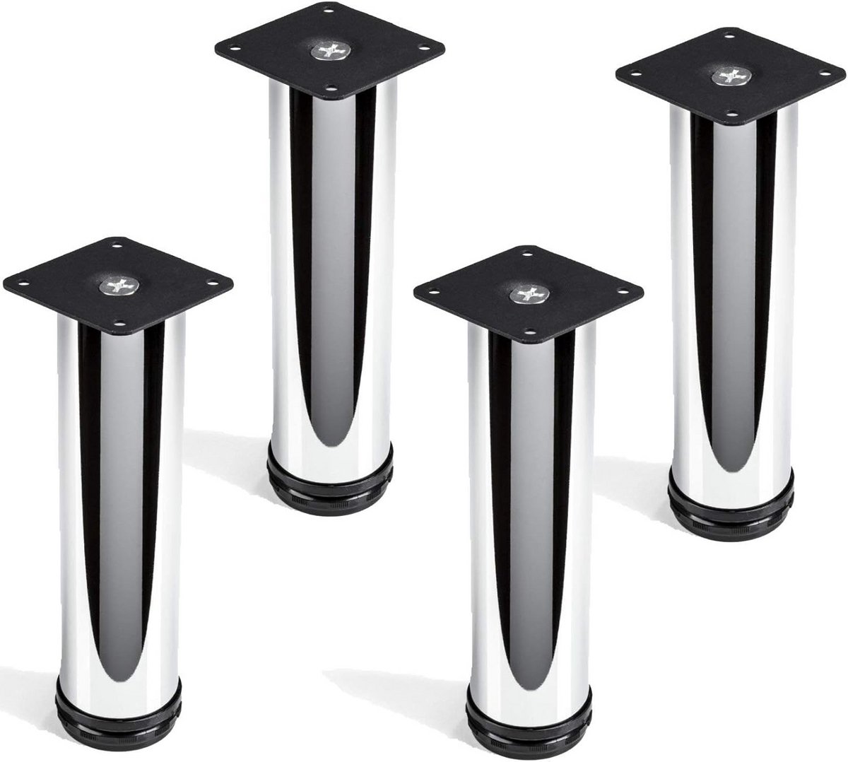 Set van 4 Verstelbare Chromen Meubelpoten Ø 50 mm Hoogte 200 mm Zwaar-Belastbaar