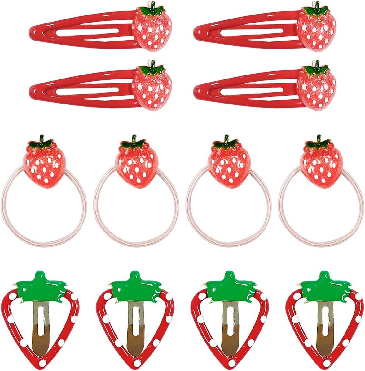 12-Delige Set Haarspeldjes en Strikjes met Aardbeien - Meisjes Haaraccessoires