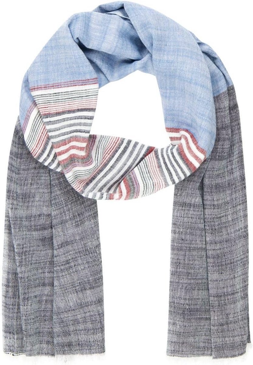 Heren sjaal blauw-grijs-rood, 190 cm, 55% katoen/ 45% viscose, geweven sjaal