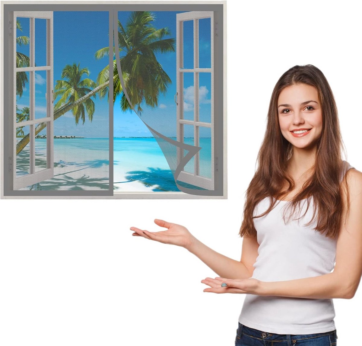 Magnetisch hor voor raam 65 x 95 cm - Grijze gaas voor vliegen- en muggenwerende ventilatie
