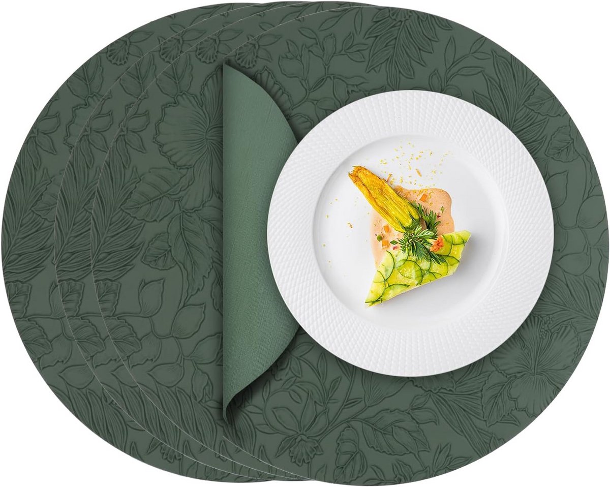 Ronde placemats van leer met non-slip functie - 34cm - set van 4