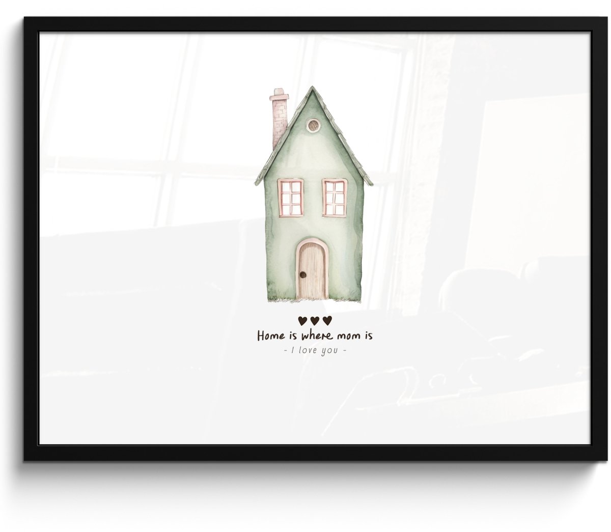 FrameYourWall Poster in lijst - Fotolijst 70x50 cm - Posters - Huisje - Groen - Tekst - Liefdevol - Posterlijst zwart - Decoratie - Wanddecoratie woonkamer - Muurdecoratie slaapkamer Huisje - Tekst