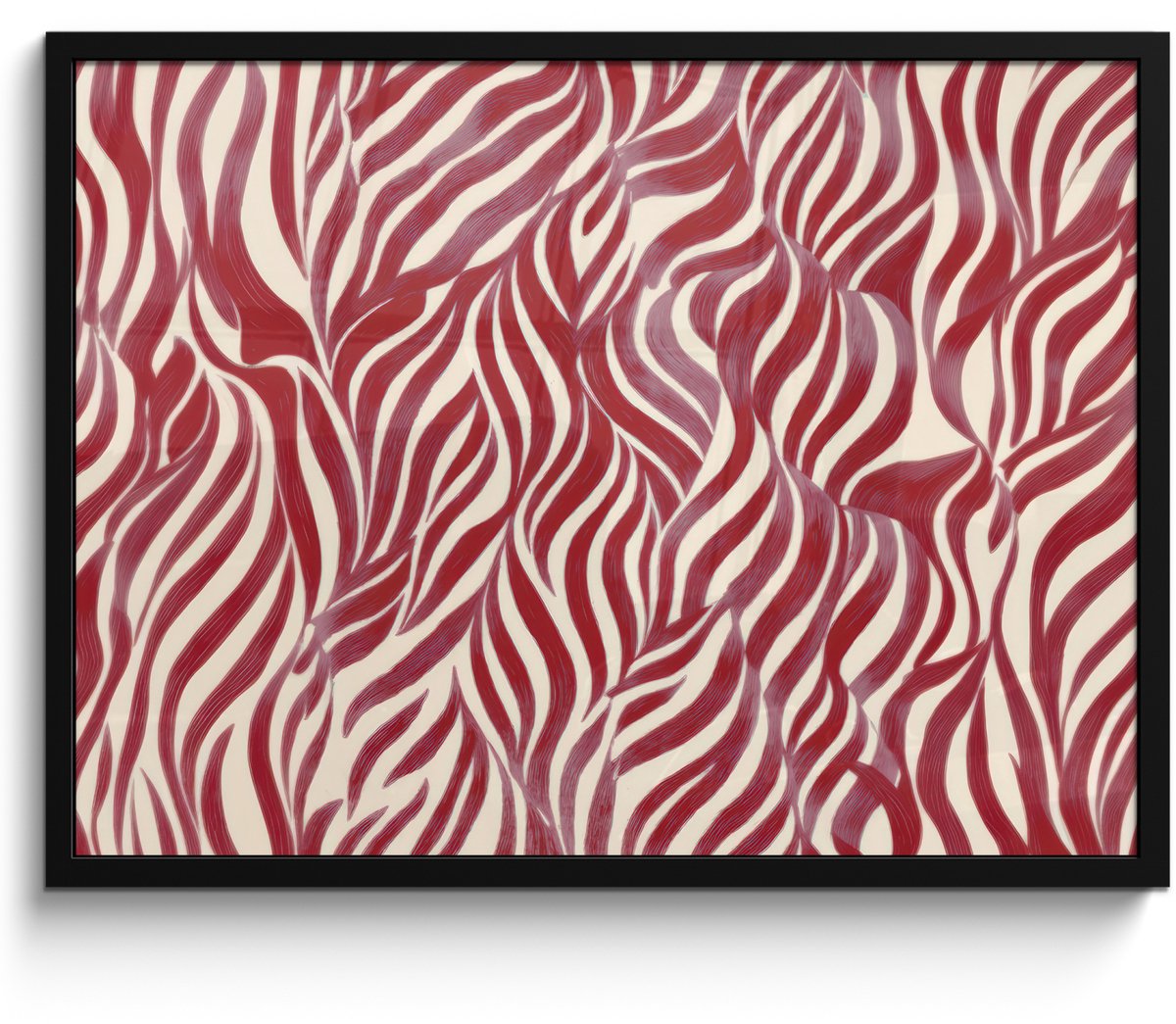 FrameYourWall Poster in lijst - Fotolijst 70x50 cm - Posters - Golvende vormen - Abstract - Rood - Posterlijst zwart - Decoratie - Wanddecoratie woonkamer - Muurdecoratie slaapkamer