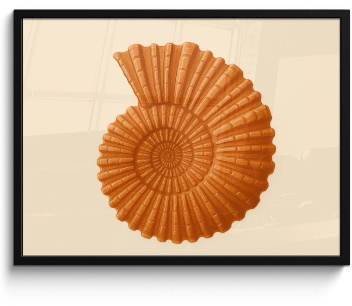 FrameYourWall Poster in lijst - Fotolijst 70x50 cm - Posters - Schelp - Oranje - Ribbels - Posterlijst zwart - Decoratie - Wanddecoratie woonkamer - Muurdecoratie slaapkamer