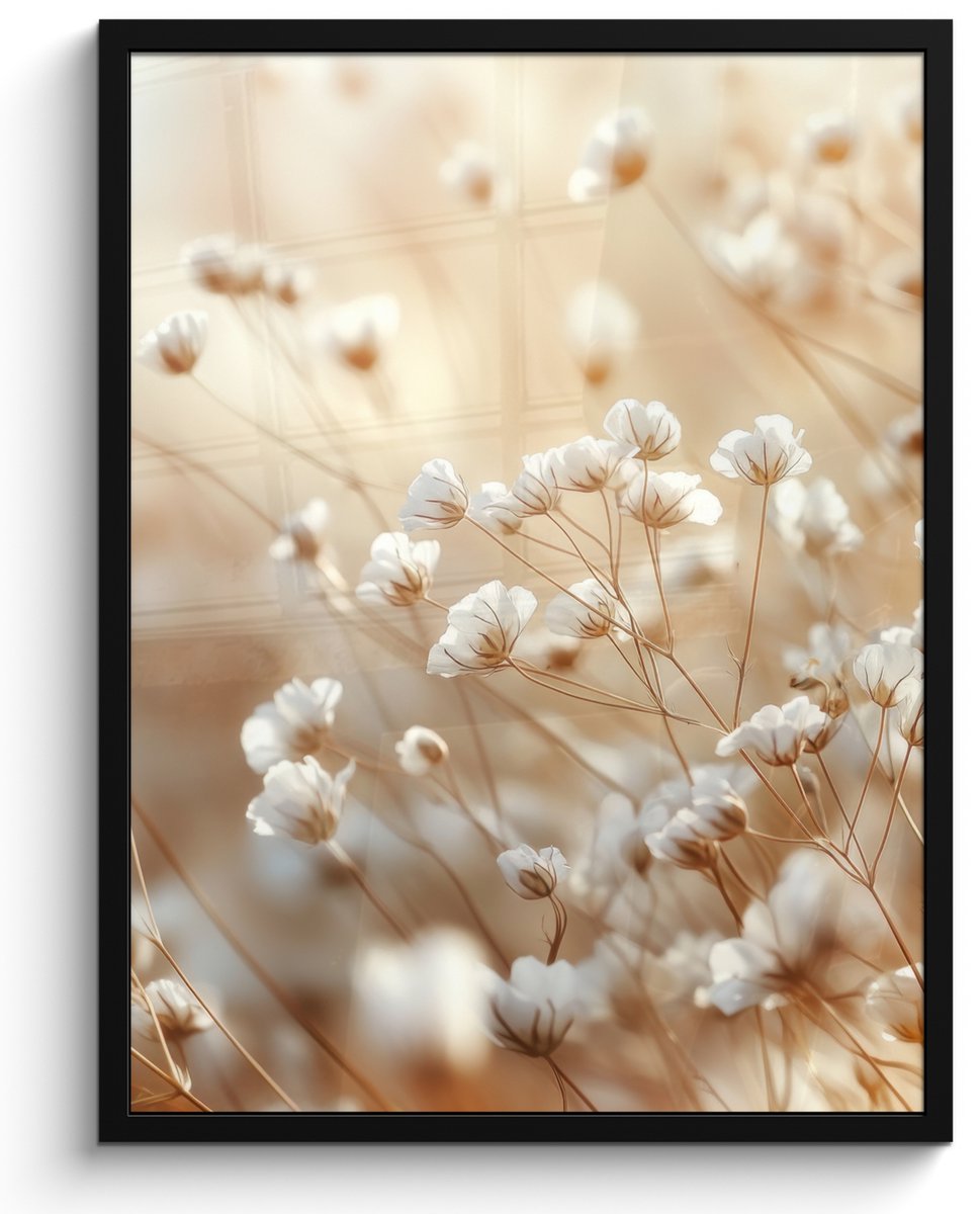 FrameYourWall Poster in lijst - Fotolijst 50x70 cm - Posters - Wilde - Bloemen - Wit - Posterlijst zwart - Decoratie - Wanddecoratie woonkamer - Muurdecoratie slaapkamer