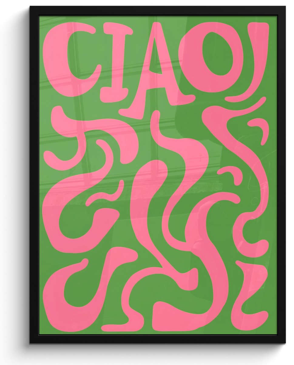 FrameYourWall Poster in lijst - Fotolijst 50x70 cm - Posters - Abstract - Roze - Ciao - Vormen - Posterlijst zwart - Decoratie - Wanddecoratie woonkamer - Muurdecoratie slaapkamer