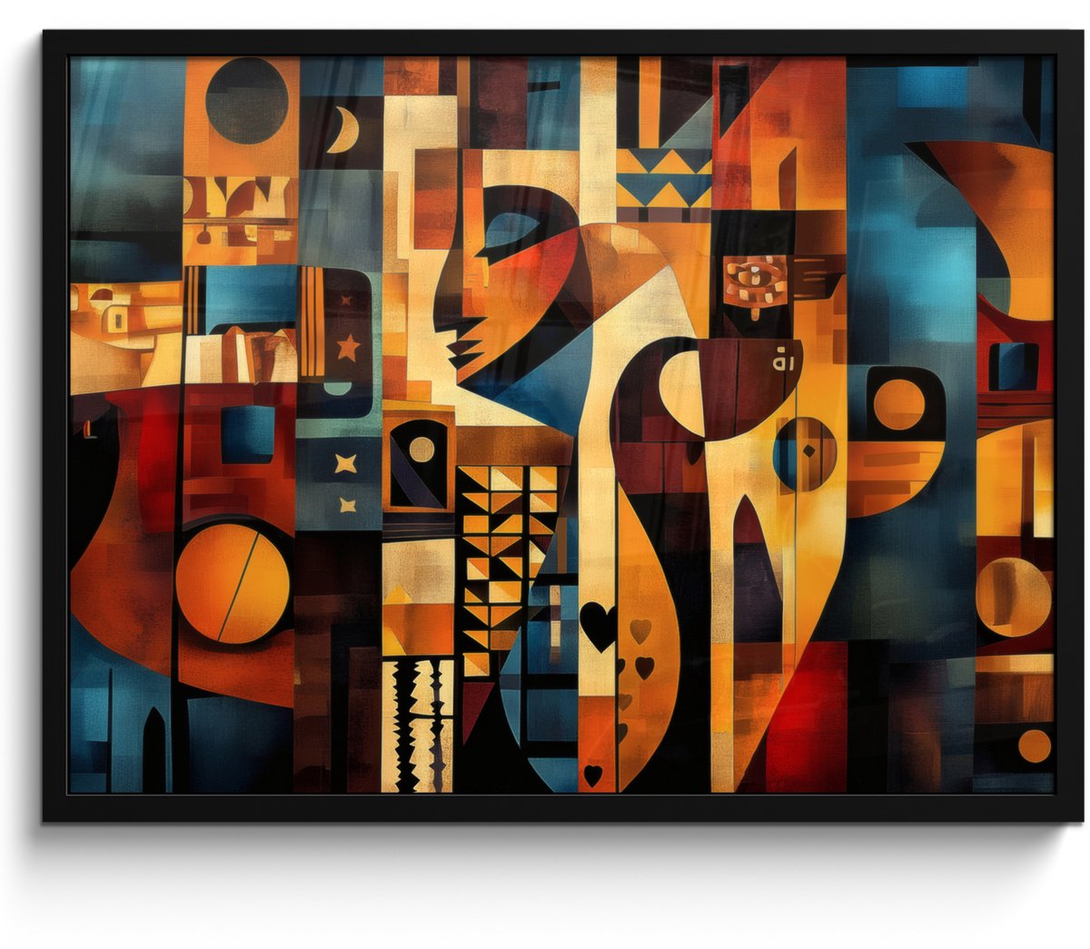 FrameYourWall Poster in lijst - Fotolijst 70x50 cm - Posters - Figuren - Abstract - Symbolen - Posterlijst zwart - Decoratie - Wanddecoratie woonkamer - Muurdecoratie slaapkamer Abstract - Gezichten - Mozaïek