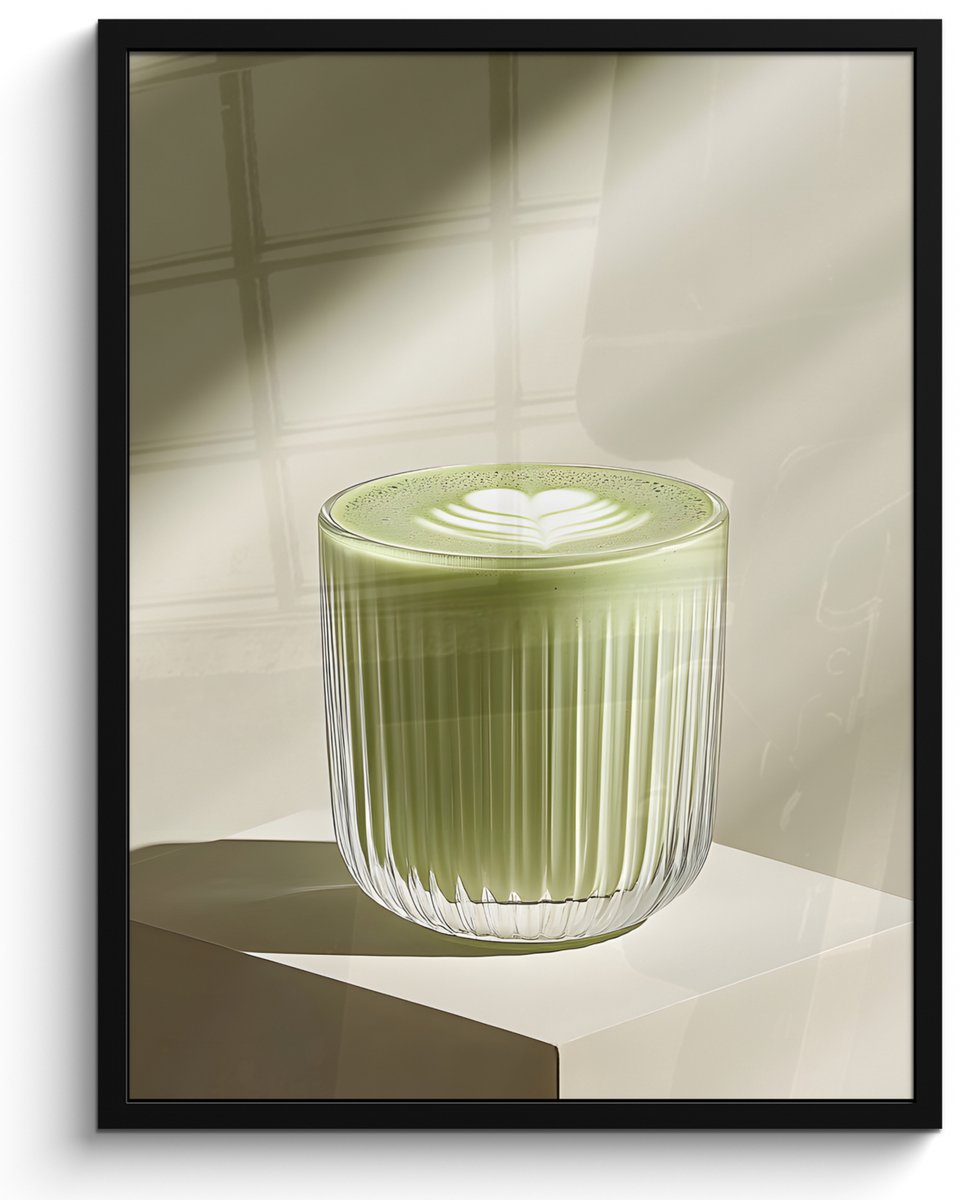 FrameYourWall Poster in lijst - Fotolijst 50x70 cm - Posters - Matcha - Glas - Groen - Minimalistisch - Posterlijst zwart - Decoratie - Wanddecoratie woonkamer - Muurdecoratie slaapkamer Glas - Matcha
