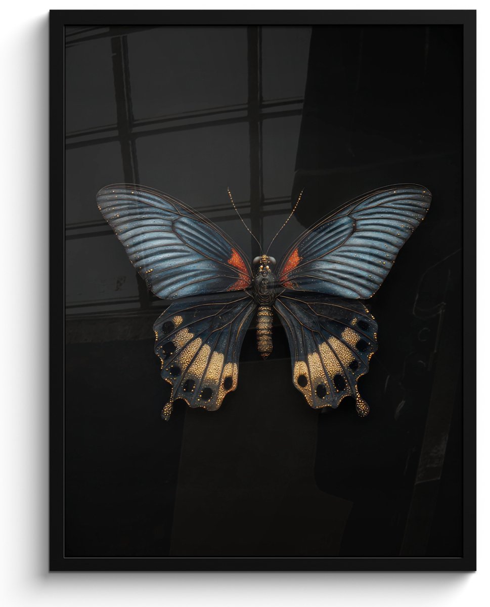 FrameYourWall Poster in lijst - Fotolijst 50x70 cm - Posters - Vlinder - Metaalachtig - Geometrisch patroon - Posterlijst zwart - Decoratie - Wanddecoratie woonkamer - Muurdecoratie slaapkamer Vlinder - Geometrisch