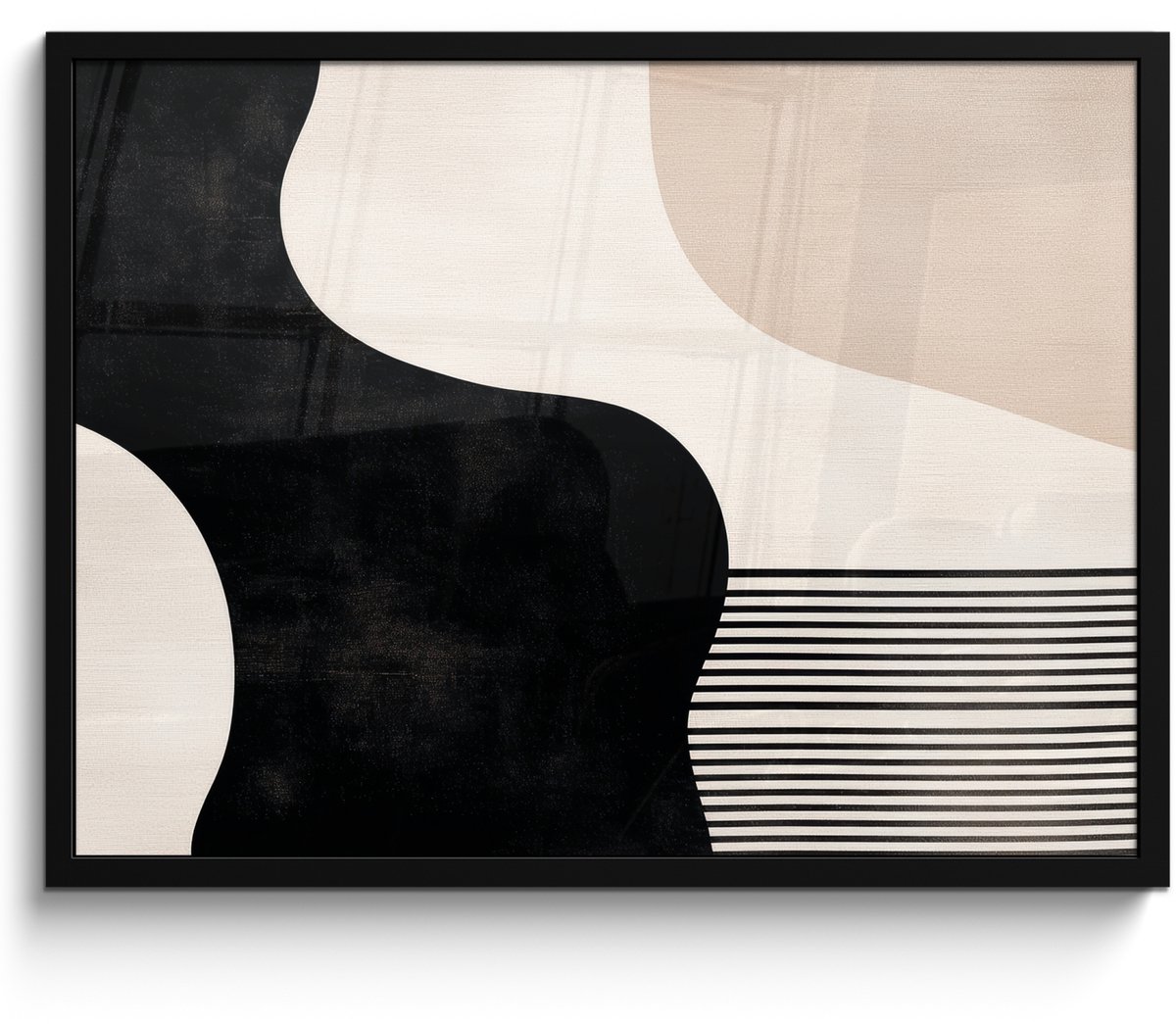 FrameYourWall Poster in lijst - Fotolijst 70x50 cm - Posters - Abstract - Japandi - Beige - Modern - Posterlijst zwart - Decoratie - Wanddecoratie woonkamer - Muurdecoratie slaapkamer