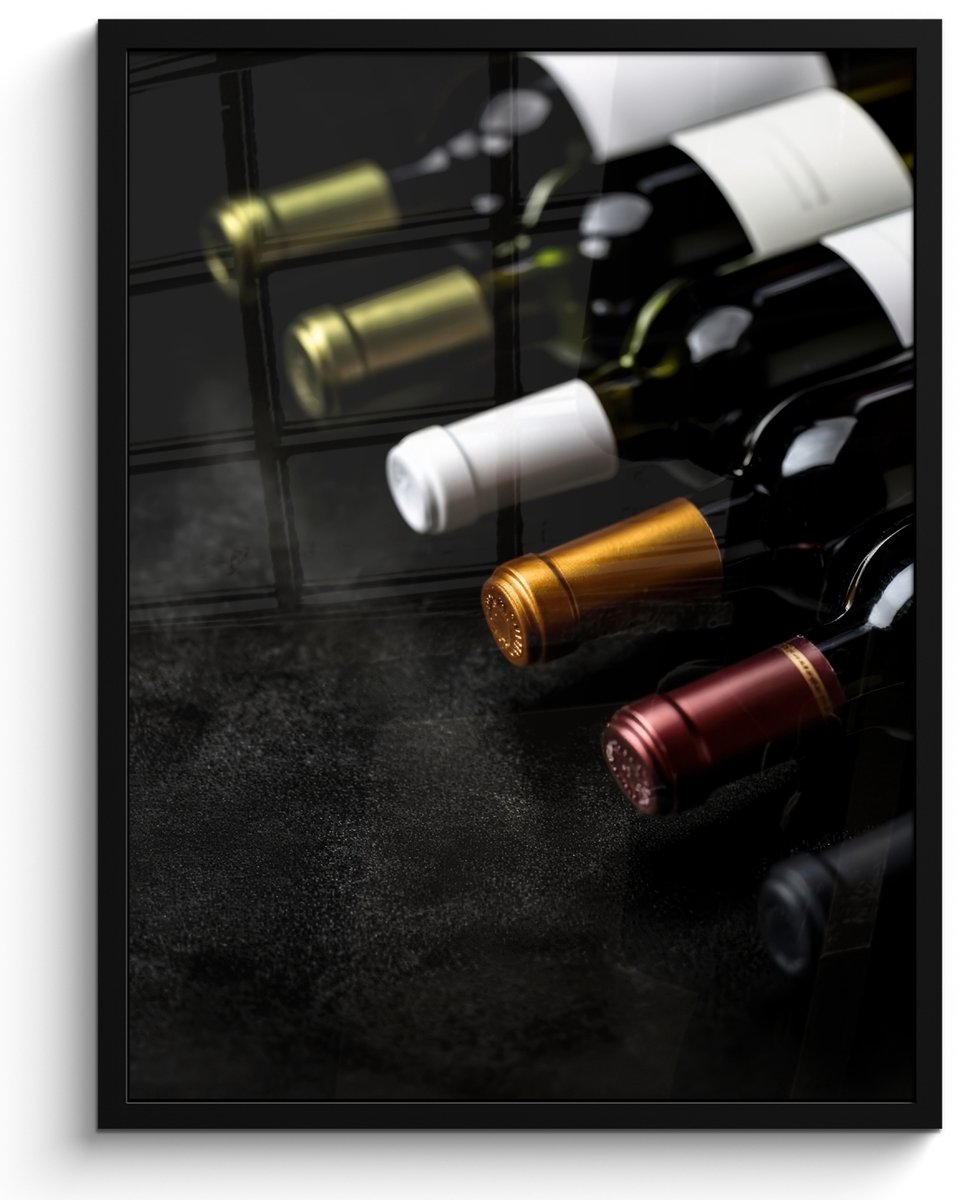 FrameYourWall Fotolijst inclusief poster - Posterlijst 50x70 cm - Posters - Wijn - Flessen - Variatie - Smaken - Foto in lijst - Keuken decoratie muur - Wanddecoratie accessoires - Muurdecoratie - Schilderijen Flessen - Wijn