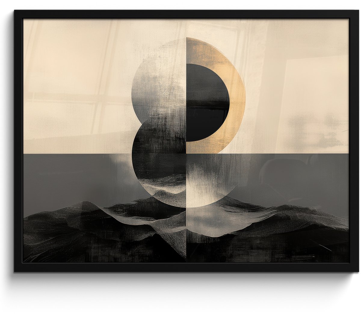 FrameYourWall Poster in lijst - Fotolijst 70x50 cm - Posters - Cirkels - Schaduw - Abstract - Posterlijst zwart - Decoratie - Wanddecoratie woonkamer - Muurdecoratie slaapkamer