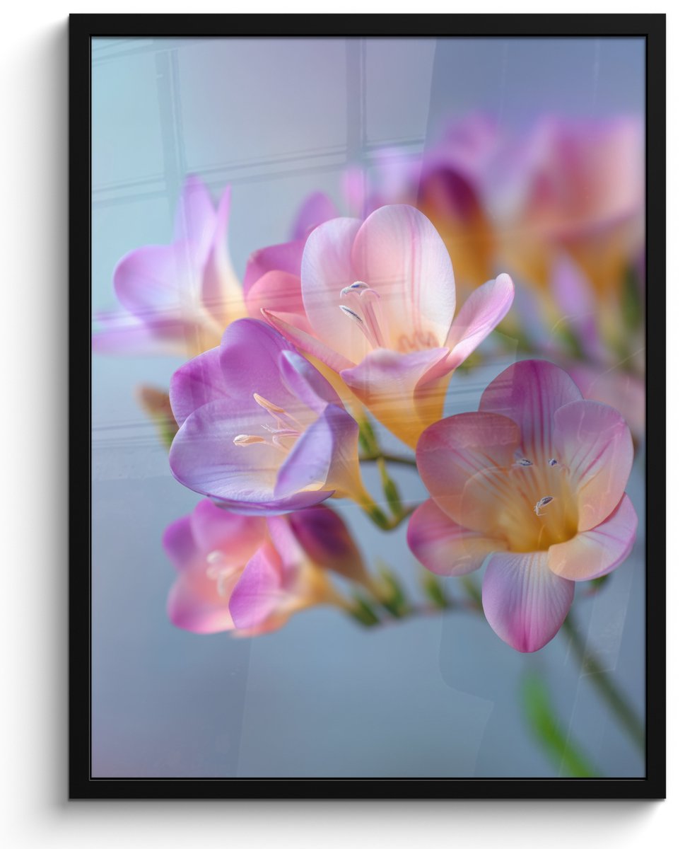 FrameYourWall Poster in lijst - Fotolijst 50x70 cm - Posters - Bloemen - Paars - Overloop - Meeldraden - Posterlijst zwart - Decoratie - Wanddecoratie woonkamer - Muurdecoratie slaapkamer Bloemen - Overloop