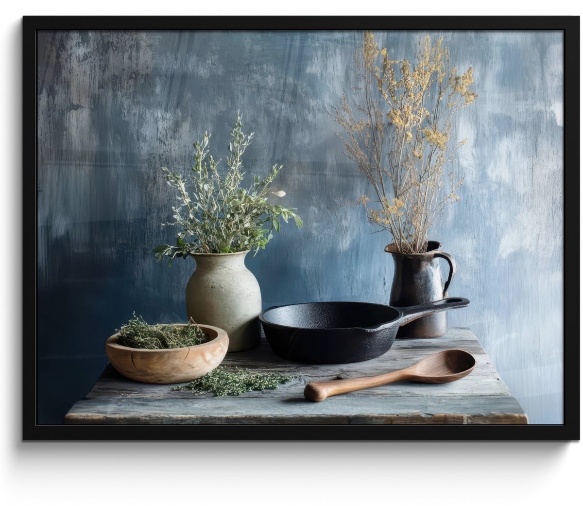 FrameYourWall Poster in lijst - Fotolijst 70x50 cm - Posters - Pan - Kruiden - Schilderachtig - Posterlijst zwart - Decoratie - Wanddecoratie woonkamer - Muurdecoratie slaapkamer Rustiek - Kruiden