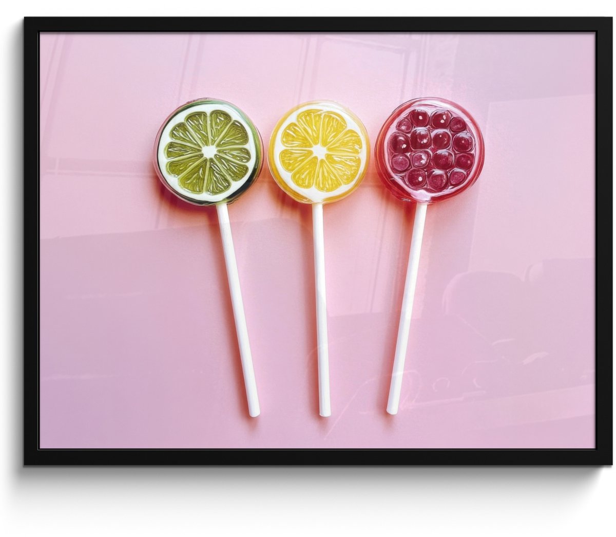 FrameYourWall Poster in lijst - Fotolijst 70x50 cm - Posters - Lolly - Snoep - Citrus - Posterlijst zwart - Decoratie - Wanddecoratie woonkamer - Muurdecoratie slaapkamer
