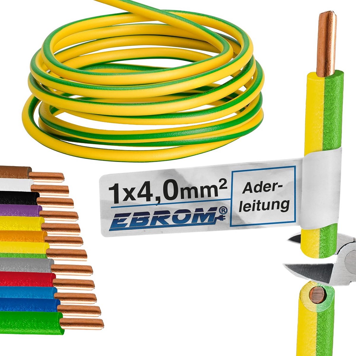 Installatiedraad 1x4 mm² Enkeladerig Groen/Geel - Flexibele Lengtes