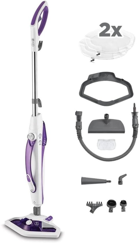 Stoomreiniger, handapparaat, 1600 W, hoge druk, stoomreiniger, auto, stoomreiniger, draagbare stoomreiniger voor alle keukenmeubels, badkamer, auto en ramen, met 3 borstelkoppen en 1,35 l
