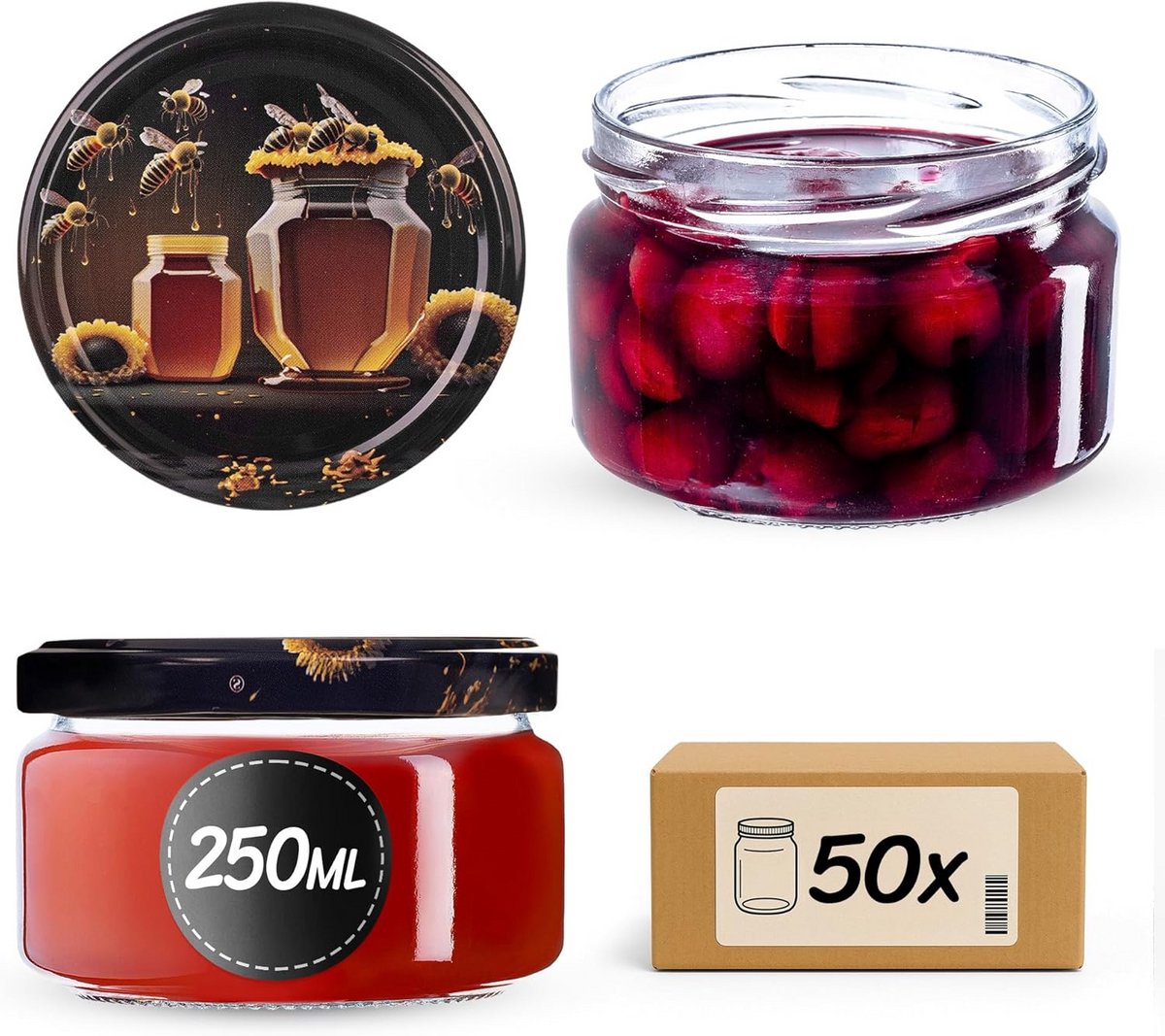 Set van 50 Jampotten met Schroefdeksel 250 ml - Luchtdicht & Vaatwasmachinebestendig