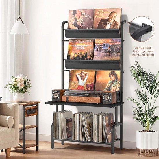 SNJY® Platenspeler Meubel - Platenspeler Kast - LP Houder - Platenhouder - 30D x 70B x 144H cm - Zwart — afbeelding 3