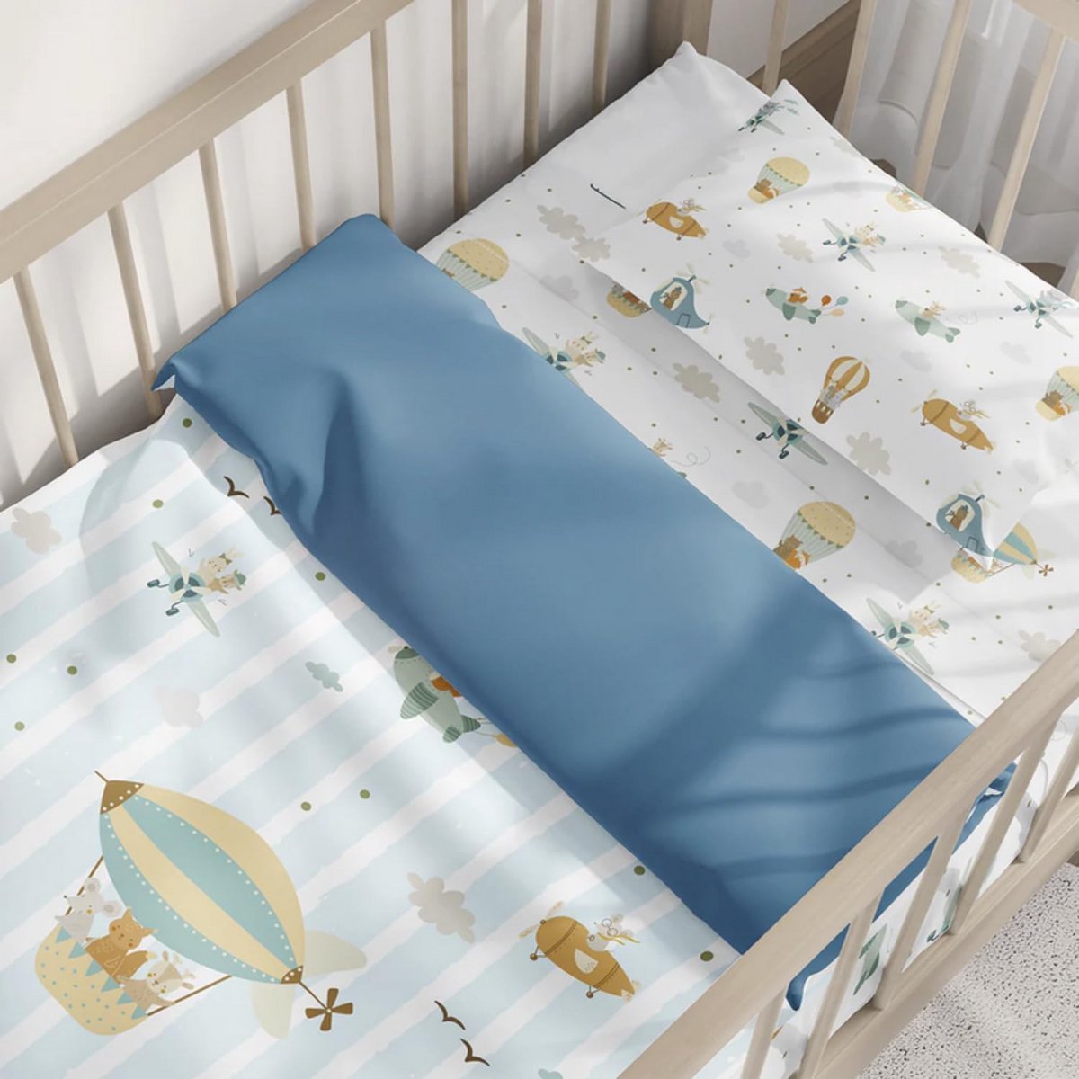 Omkeerbaar Kinder Dekbedovertrek 60x120 cm - 100% Biologisch Katoen voor Babybed - Huidvriendelijk en Antiallergisch