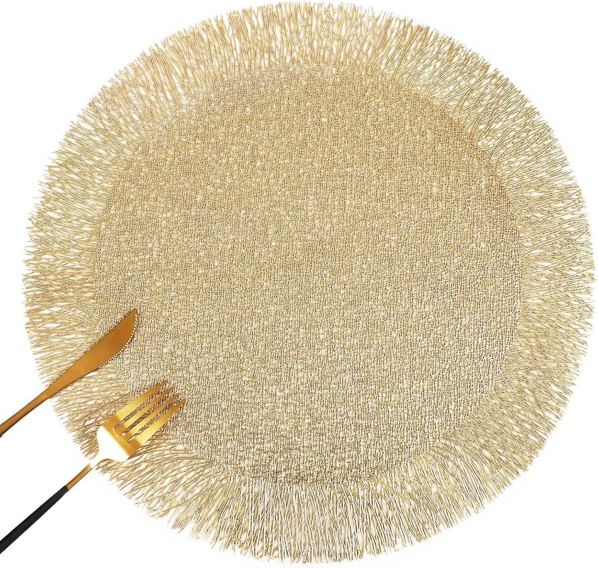 Set van 4 Ronde Gouden Vinyl Placemats - Wasbaar en Hittebestendig Tafelkleed