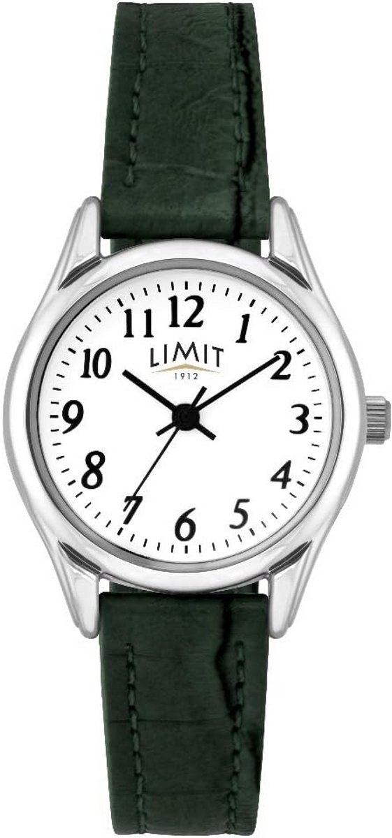 Dameshorloge Analoog met Witte Wijzerplaat en Groene Band - Stijlvol en Elegant