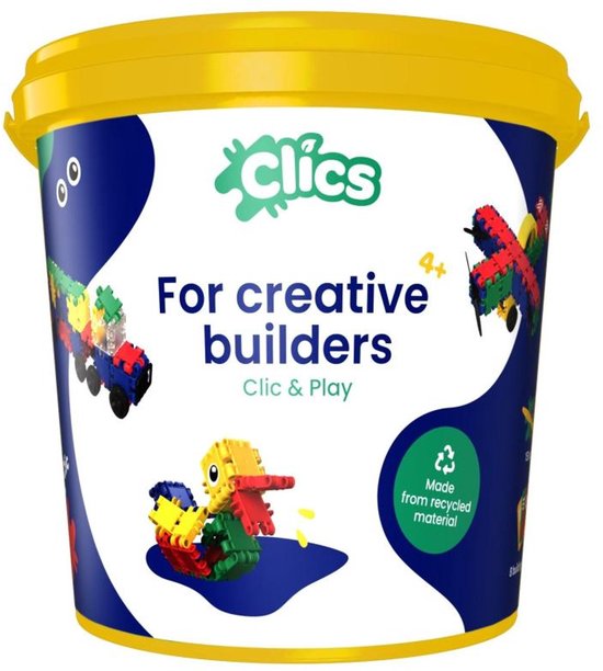 Clics Build & Play 8-in-1 bouwblokken– DUURZAAM SPEELGOED gemaakt van GERECYCLEERDE kunststof- bouwset 5 in 1 - speelgoed 4,5,6,7,8 jaar jongens en meisjes- educatief speelgoed- Montessori speelgoed- constructie speelgoed