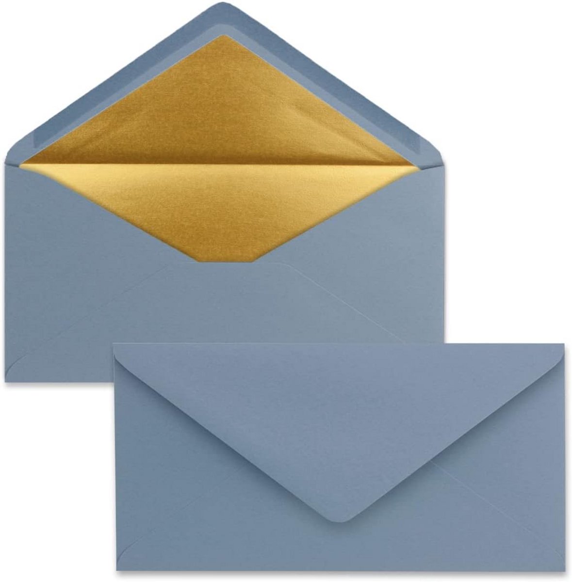 Luxe DIN Lang Enveloppen Grijsblauw met Gouden Metallic Voering (110x220mm)