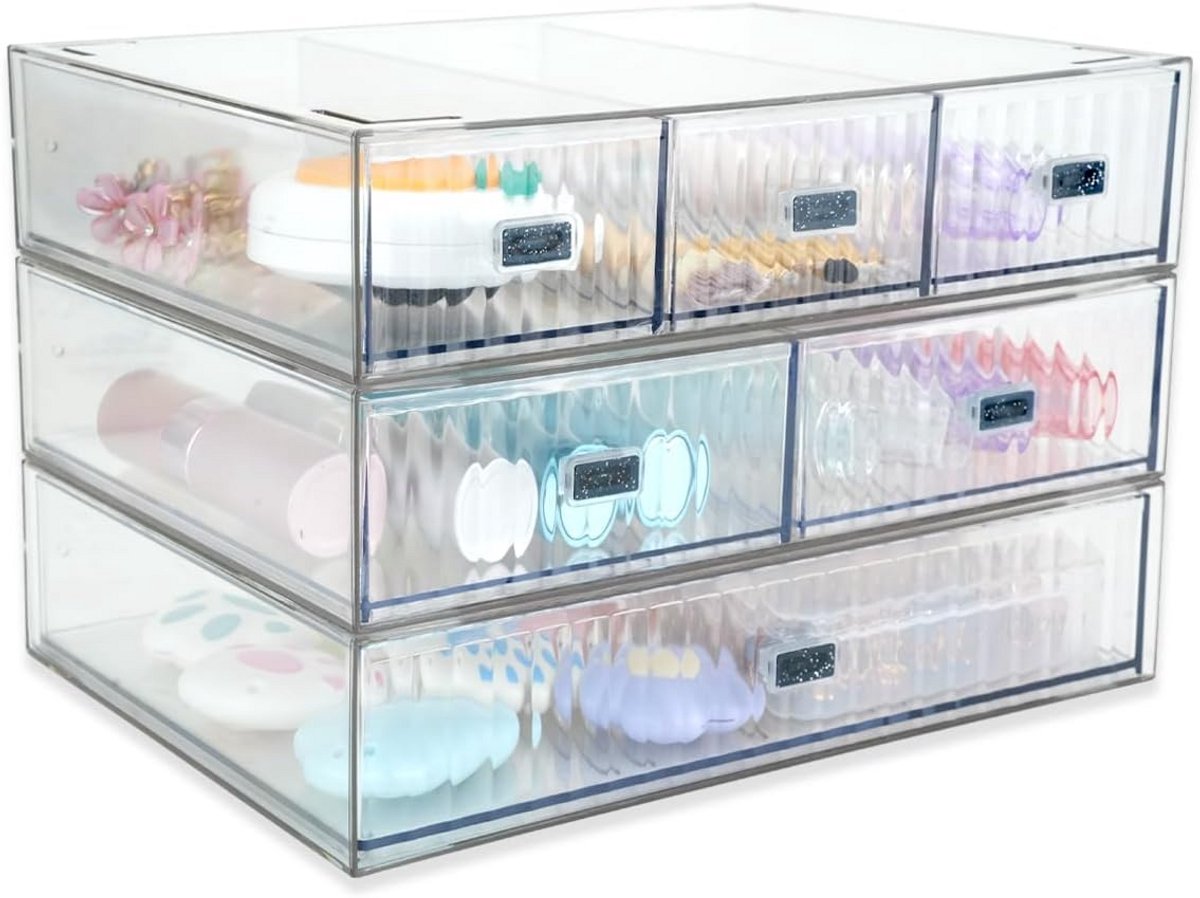 Stapelbare Acryl Opbergdoos met 3 Lades voor Cosmetica en Bureauaccessoires