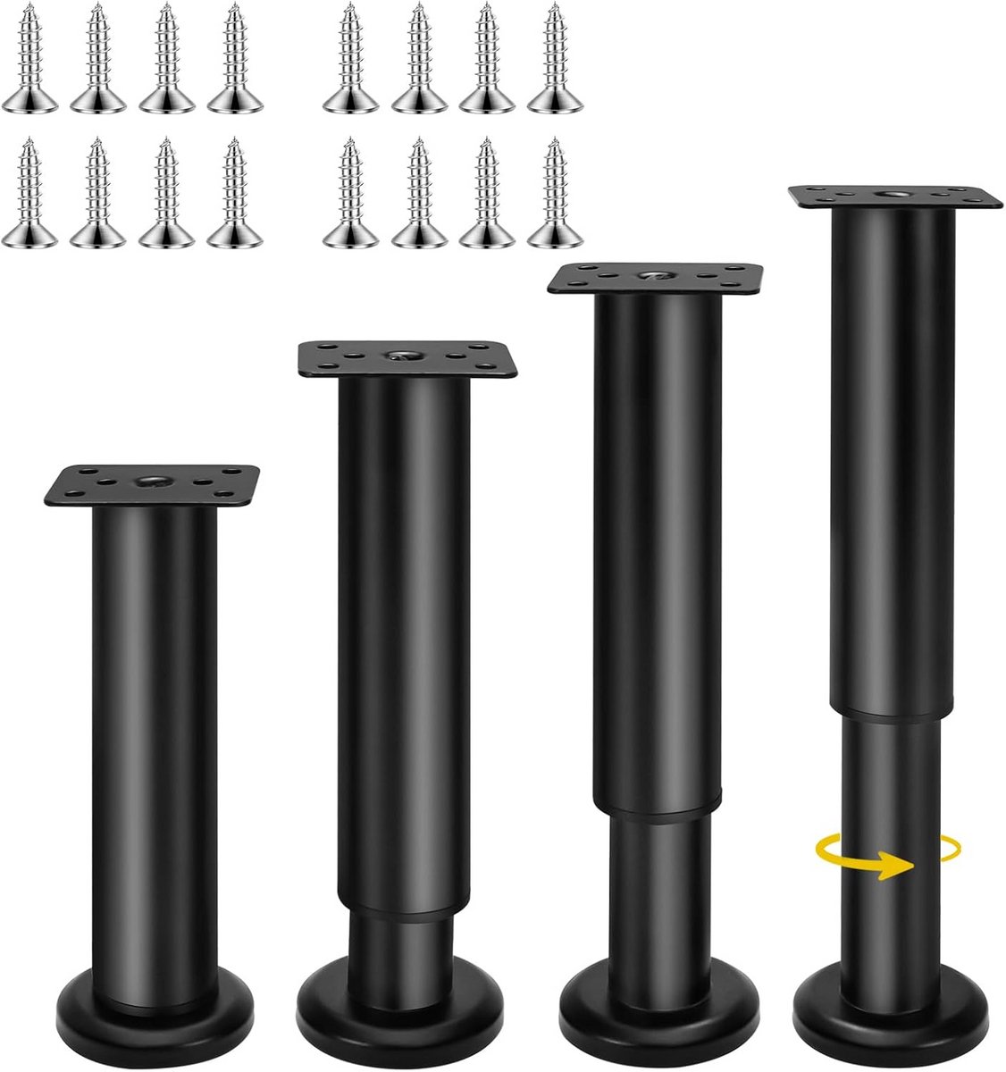 Verstelbare Meubelpoten Zwart Metaal 4 Stuks DIY Hoogte 18-30cm voor Kast Bed Bank Stoel