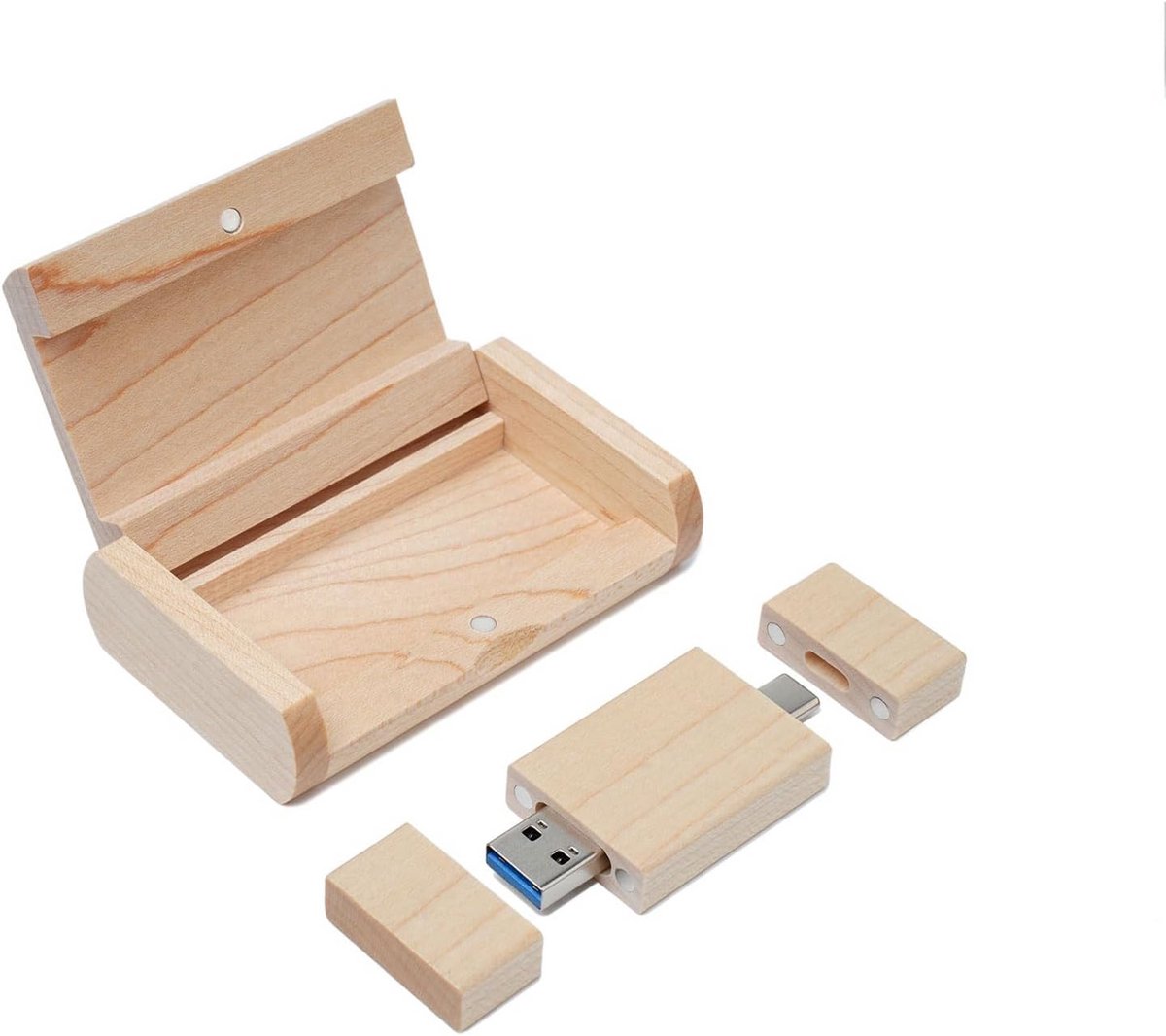 Houten USB-C en USB 3.0 OTG Flashdrive voor Android Telefoons en Computers