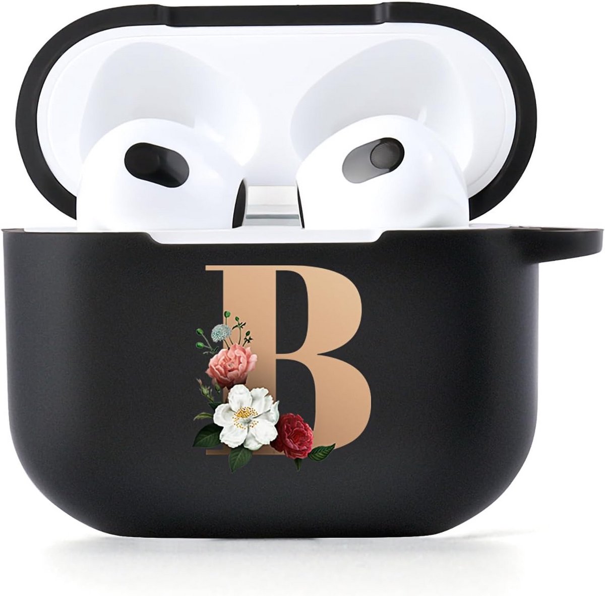 Beschermhoes voor AirPods 4 met Karabijnhaak - Zacht TPU Zwart met Patroon