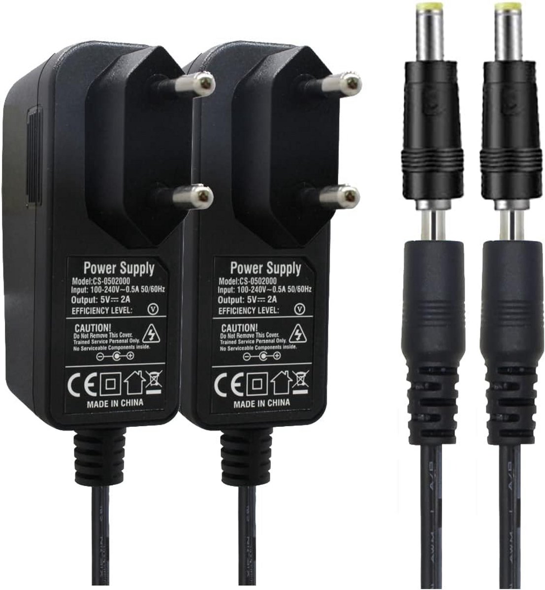 Set van 2 Universele 5V 2A AC naar DC Adapter Set met Diverse Stekkers voor Camera en Elektronica
