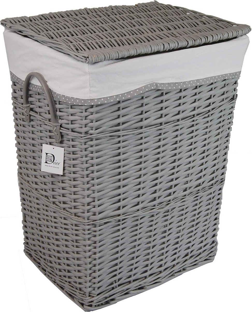Rechthoekige Wasmand van Wilgenhout met Wasbare Overstertrek - Grijs