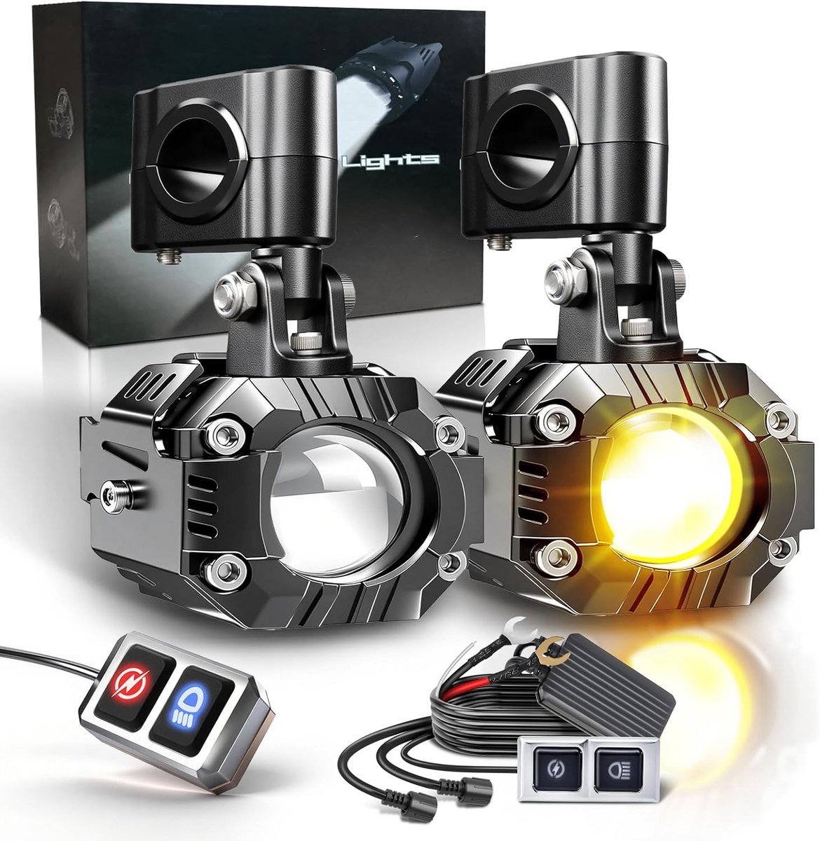 Krachtige 60W Motorfiets Mistlampen met 7 Stroboscoop Modi - Amberwit LED Extra Koplamp