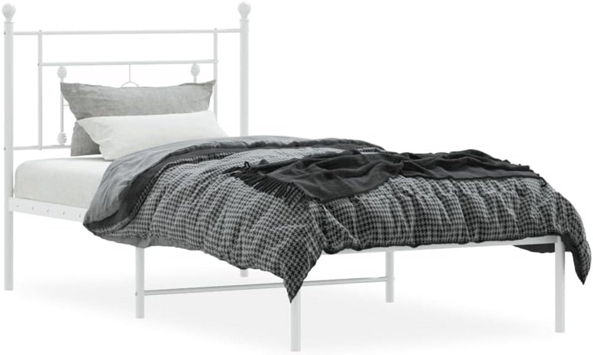 Eenpersoonsbed met hoofdbord 90x200 cm Metalen Bedframe Wit