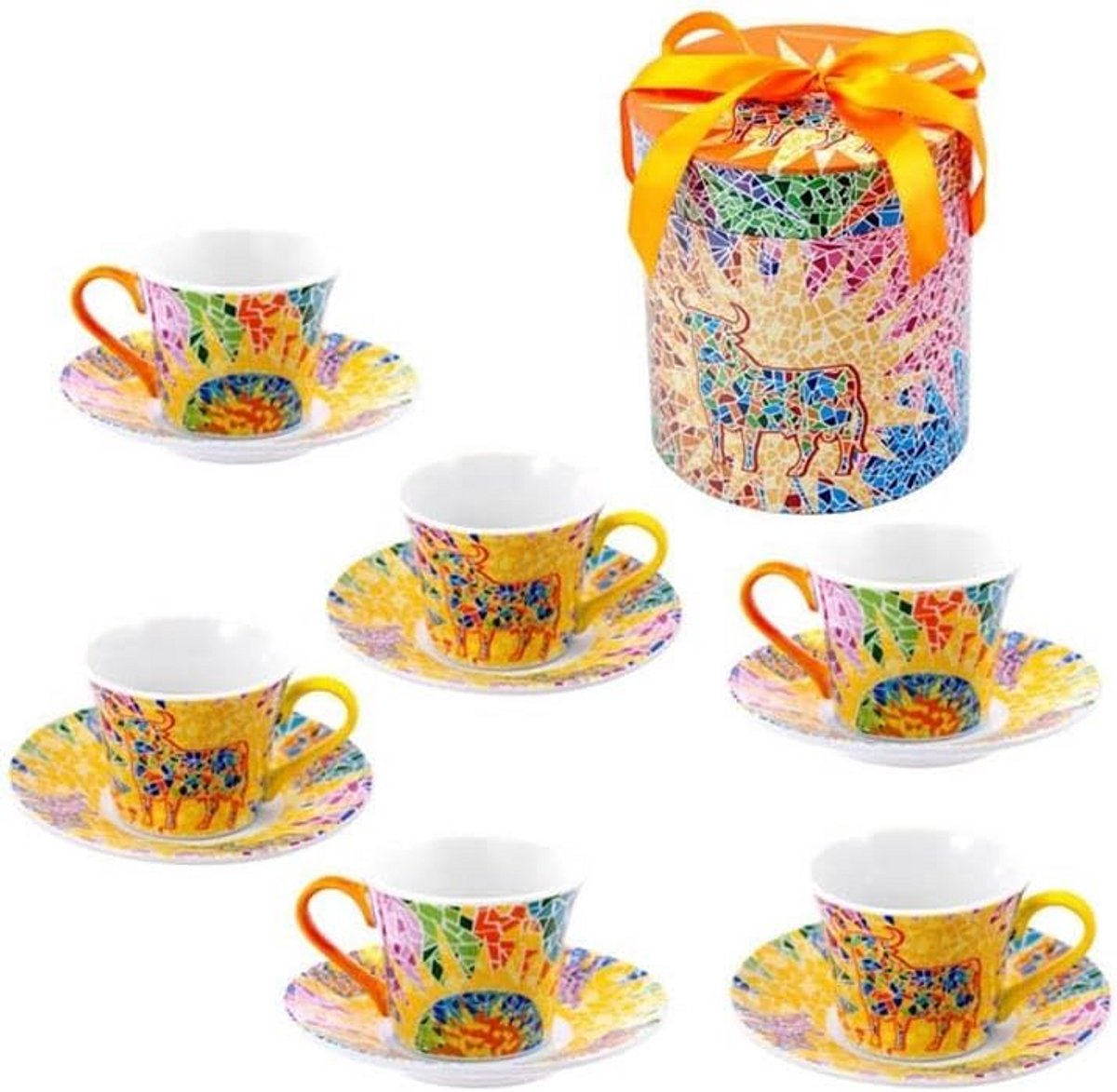 Set van 6 Koffiekopjes met Schoteltjes in Gaudi-Stijl
