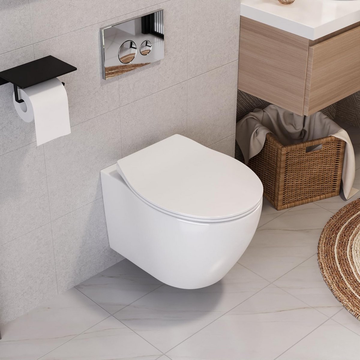Wandhangend Toilet met Inbouwreservoir en Dubbele Spoeling