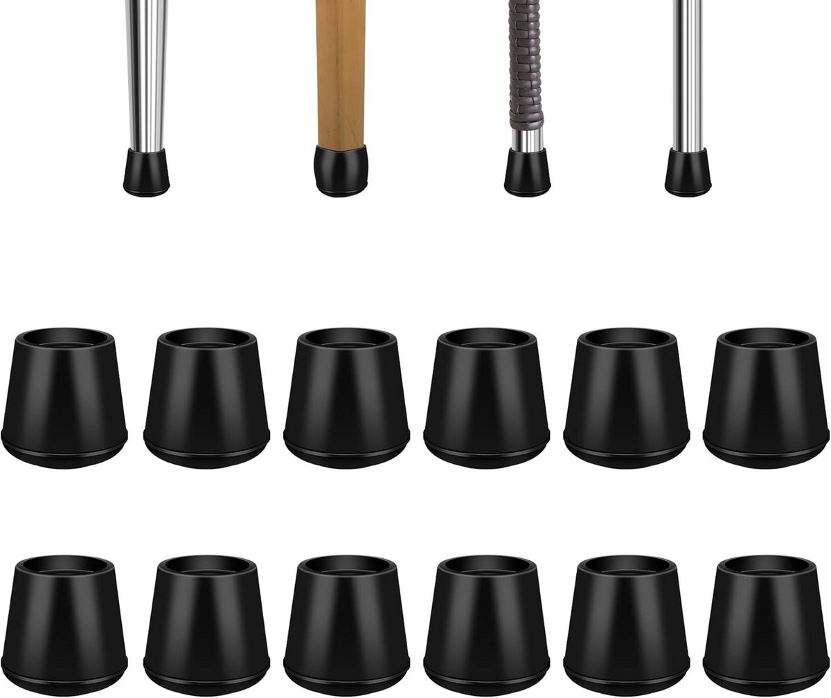 Ronde Rubber Doppenset voor Stoelpoten - 1/2 Inch - Vloerbeschermers Antislip Zwart (8 Stuks)
