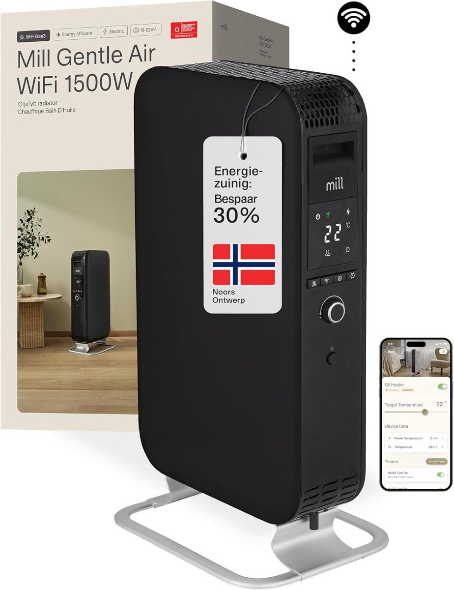 Oliegevulde Elektrische Radiator Zwart - Slimme Verwarming voor Ruimtes tot 22m²