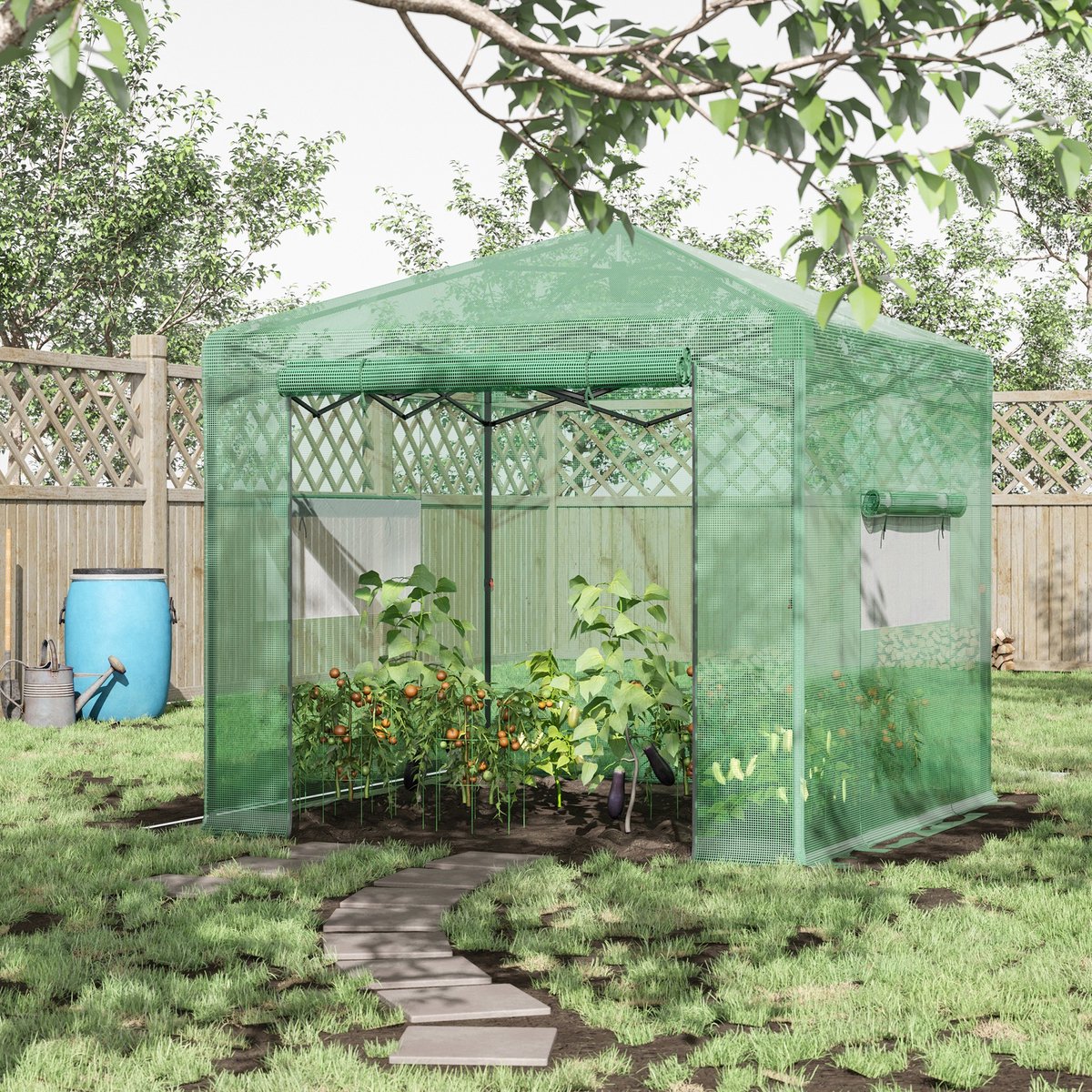 MODFU - Opvouwbare Kas - Oprolbare Deur En Gaasramen - Stalen Frame - Groene PE-Bekleding - Groen - 238 X 178 X 240 Cm