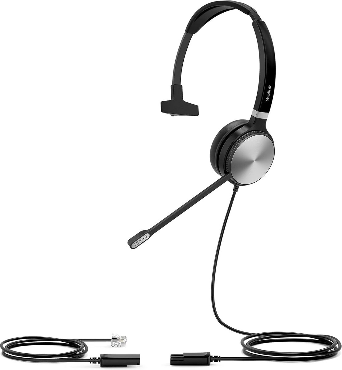 Mono Headset Bedraad voor Kantoor en Callcenter - Zwart Zilver
